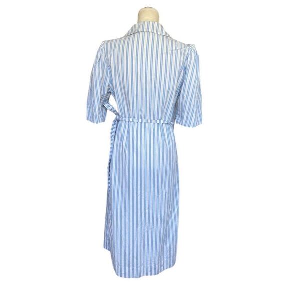 Ganni Women's Striped Draped Wrap Midi Dress Blue Size 42 Casual - Picture 3 of 11